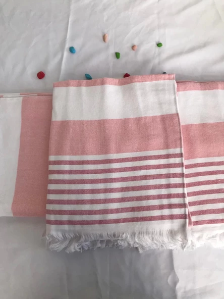 NİVEMESHOME NARÇİÇEĞİ-BEYAZ ÇİZGİLİ PÜSKÜLLÜ PLAJ HAVLUSU - 2