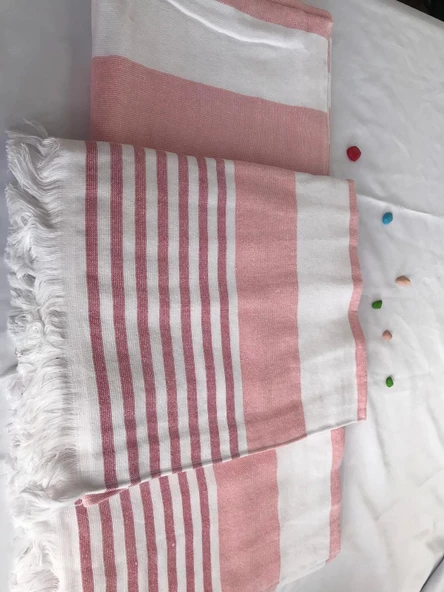 NİVEMESHOME NARÇİÇEĞİ-BEYAZ ÇİZGİLİ PÜSKÜLLÜ PLAJ HAVLUSU - 5