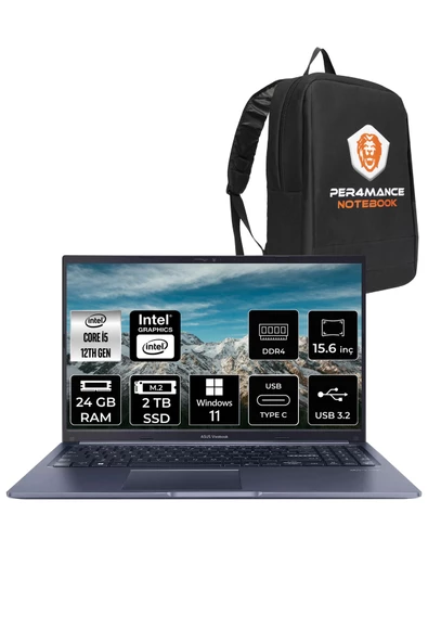ASUS Vivobook 15 X5102ZA i5 1235U 24GB RAM 2TB SSD 15.6'' FHD W11PRO EJ1644  & PER4 ÇANTA