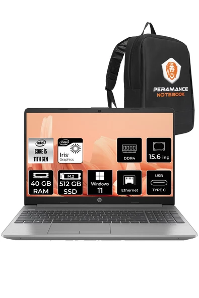 HP 250 G8 i5 1135G7 40GB RAM 512GB SSD 15.6'' FHD W11PRO 853U8ES & PER4 ÇANTA