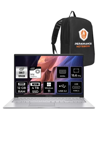 ASUS Vivobook 15 X1504va i7 1355U 12GB RAM 4TB SSD 15.6' FHD W11HOME NJ412 & PER4 ÇANTA ürün görseli