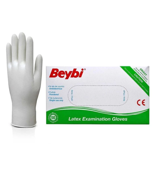 BEYBİ PUDRALI LATEX MUAYENE ELDİVENİ 100 ADET L BOY - Resim 2