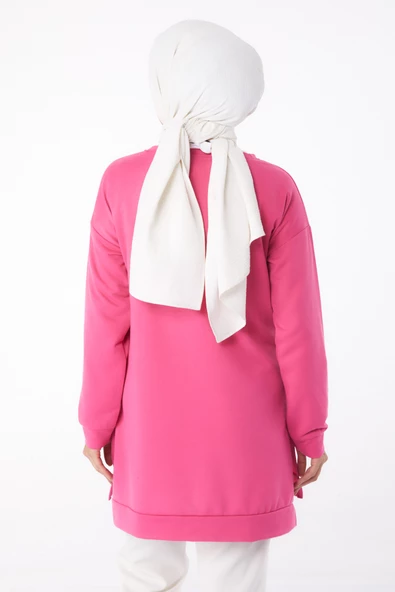 Düz Bisiklet Yaka Kadın Fuşya Sweat - 26202 - 4