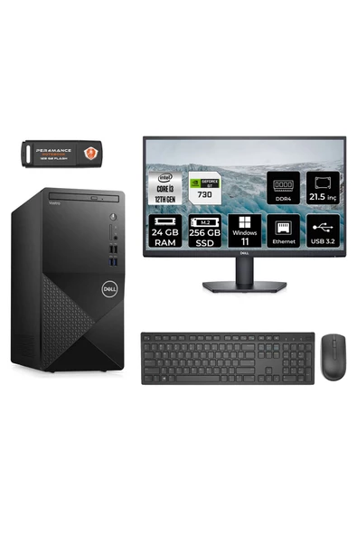 Dell VOSTRO 3910 MN35633910D421 i3 12100 24GB RAM 256GB SSD GT730 4GB 21.5" W11P MASAÜSTÜ PC