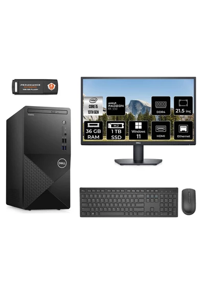 Dell VOSTRO 3020 MN30201D233 i5 13400 36GB RAM 1TB SSD RX550 4GB 21.5" W11H MASAÜSTÜ PC