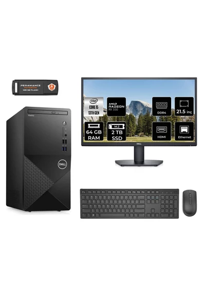 Dell VOSTRO 3020 MN30201D199 i5 13400 64GB RAM 2TB SSD RX550 4GB 21.5" FDOS MASAÜSTÜ PC
