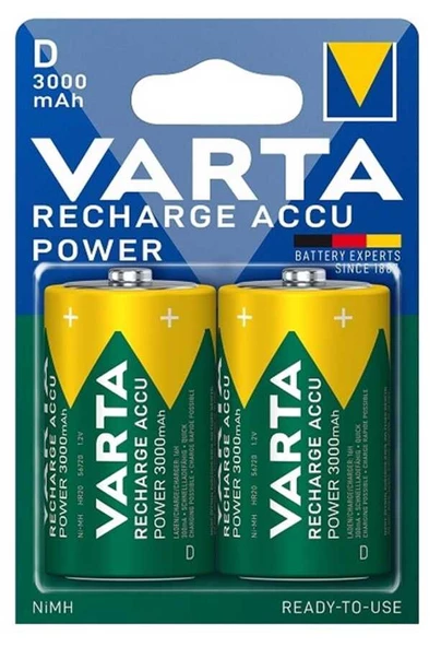VARTA 3000mAh Şarjlı D Size Büyük Boy Pil 2li