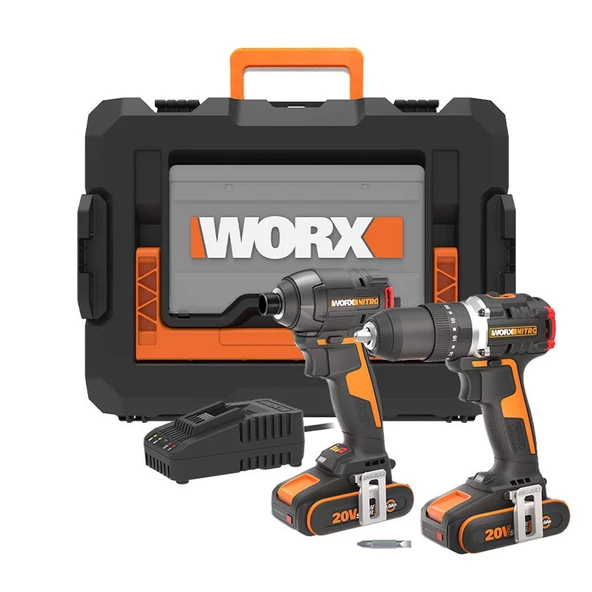 Worx Wx925 20Volt/2.0Ah Li-İon Çift Akülü Kömürsüz Profesyonel Darbeli Matkap+Wx265 Kömürsüz Darbeli Tornavida Kombo Set