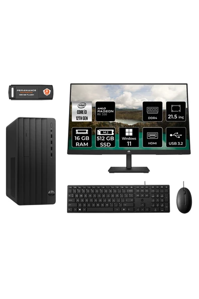 HP PRO TOWER 290 G9 MA1EAD212 İ3 12100 16GB RAM 512GB SSD RX550 4GB 21.5" W11H MASAÜSTÜ PC