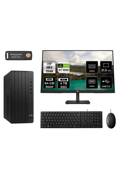 HP PRO TOWER 290 G9 MA1EAD500 İ3 12100 64GB RAM 4TB SSD GT1030 4GB 21.5" FDOS MASAÜSTÜ PC
