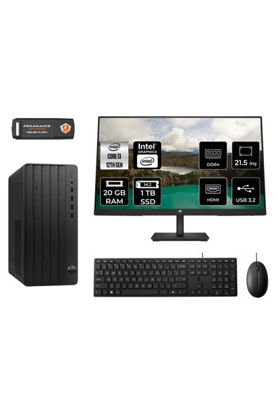 HP PRO TOWER 290 G9 MA1EAD018 İ3 12100 20GB RAM 1TB SSD 21.5" FDOS MASAÜSTÜ PC ürün görseli