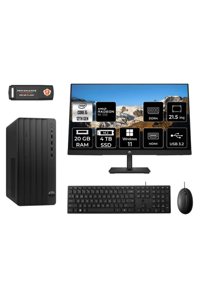 HP PRO TOWER 290 G9 MA5EAD270 i5 12500 20GB RAM 4TB SSD RX550 4GB 21.5" W11P MASAÜSTÜ PC