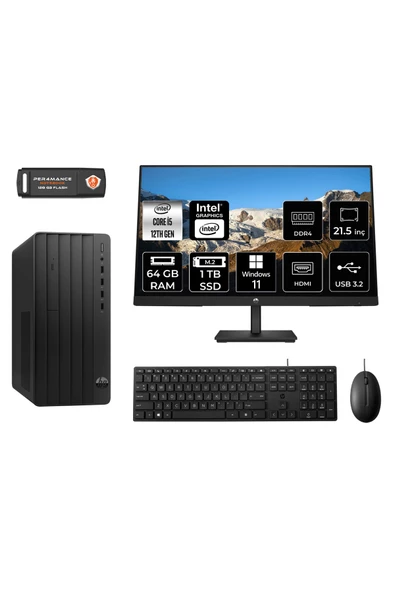 HP PRO TOWER 290 G9 MA5EAD098 i5 12500 64GB RAM 1TB SSD 21.5" W11H MASAÜSTÜ PC ürün görseli