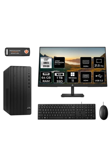 HP PRO TOWER 290 G9 MW9ESD248 i5 13500 64GB RAM 1TB SSD RX550 4GB 21.5" W11H MASAÜSTÜ PC