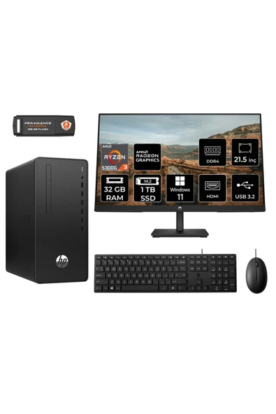 HP PRO TOWER 295 G9 MA13EAD078 R3 5300G 32GB RAM 1TB SSD 21.5" W11H MASAÜSTÜ PC ürün görseli