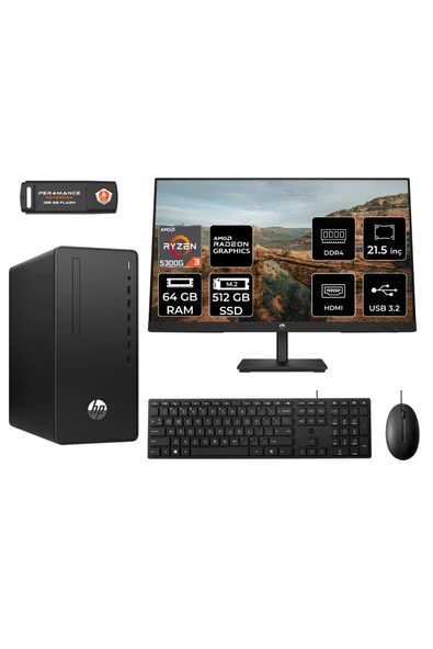 HP PRO TOWER 295 G9 MA13EAD047 R3 5300G 64GB RAM 512GB SSD 21.5" FDOS MASAÜSTÜ PC ürün görseli
