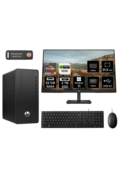 HP PRO TOWER 295 G9 MA13EAD579 R3 5300G 32GB RAM 2TB SSD GT1030 4GB 21.5" W11P MASAÜSTÜ PC