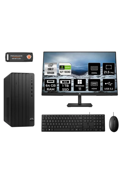 HP PRO TOWER 290 G9 MX2ESD548 i7 13700 64GB RAM 1TB SSD GT1030 4GB 21.5" W11H MASAÜSTÜ PC