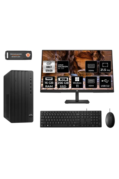 HP PRO TOWER 290 G9 MX1ESD211 i7 13700 16GB RAM 256GB SSD RX550 4GB 21.5" W11H MASAÜSTÜ PC