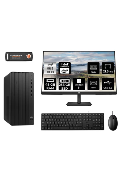 HP PRO TOWER 290 G9 MX0ESD141 i3 13100 48GB RAM 256GB SSD 21.5" W11P MASAÜSTÜ PC