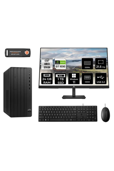 HP PRO TOWER 290 G9 MX0ESD573 i3 13100 24GB RAM 1TB SSD GT1030 4GB 21.5" W11P MASAÜSTÜ PC