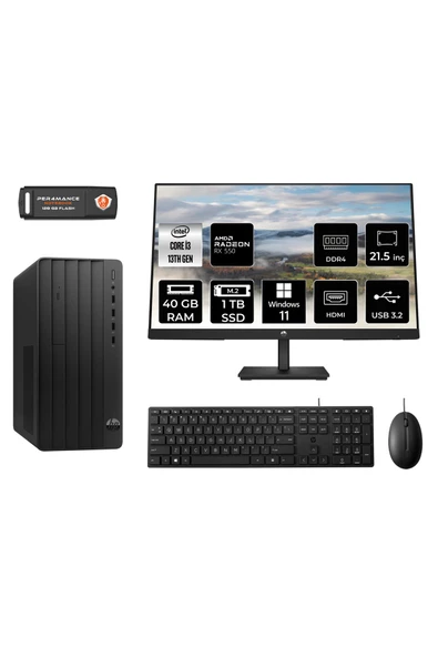 HP PRO TOWER 290 G9 MX0ESD238 i3 13100 40GB RAM 1TB SSD RX550 4GB 21.5" W11H MASAÜSTÜ PC