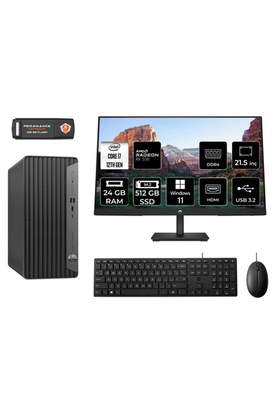 HP PRO TOWER 400 G9 M9EAD222 i7 12700 24GB RAM 512GB SSD RX550 4GB 21.5" W11H MASAÜSTÜ PC