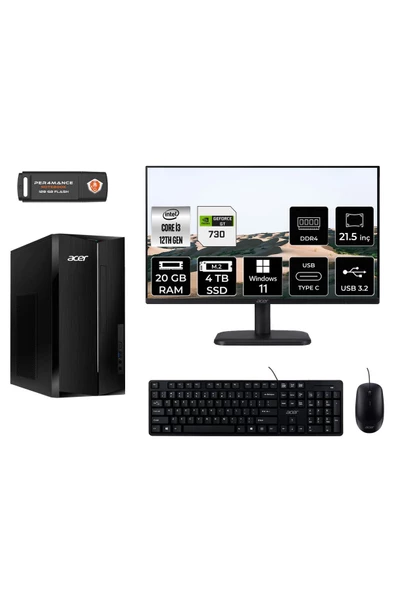 ACER ASPİRE TC1760 MDT004D370 i3 12100 20GB RAM 4TB SSD GT730 4GB 21.5" W11H MASAÜSTÜ PC