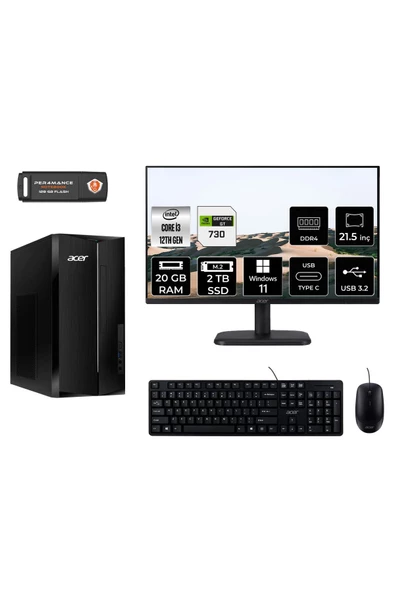 ACER ASPİRE TC1760 MDT004D419 i3 12100 20GB RAM 2TB SSD GT730 4GB 21.5" W11P MASAÜSTÜ PC