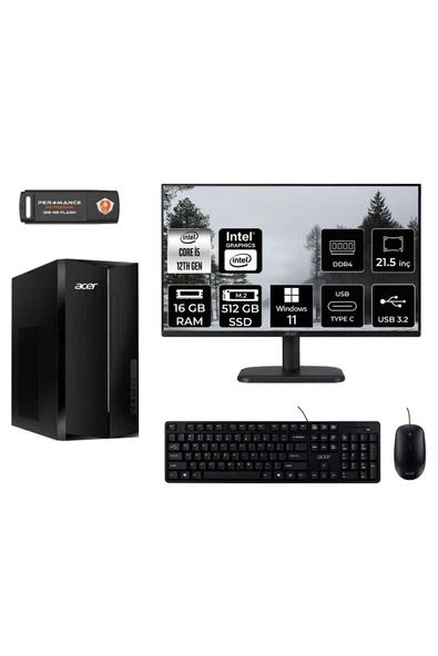 ACER ASPİRE TC1760 MDT005D112 i5 12400 16GB RAM 512GB SSD 21.5" W11P MASAÜSTÜ PC