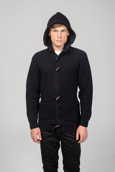 Erkek Kalın Örgülü Kışlık Önü Fermuarlı Ve Fildişi Detaylı Triko Hırka - 7