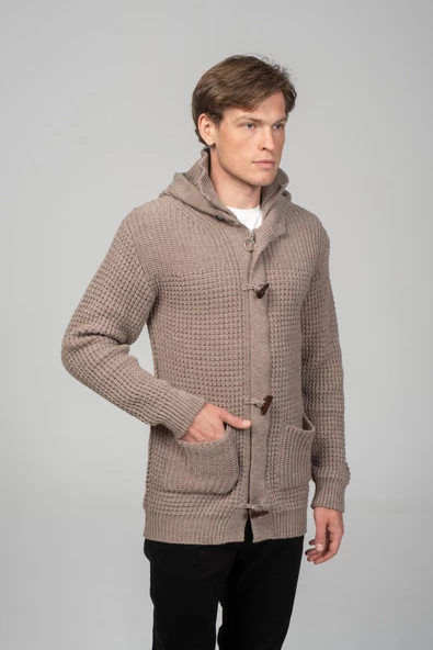 Erkek Kalın Örgülü Kışlık Önü Fermuarlı Ve Fildişi Detaylı Triko Hırka - 11