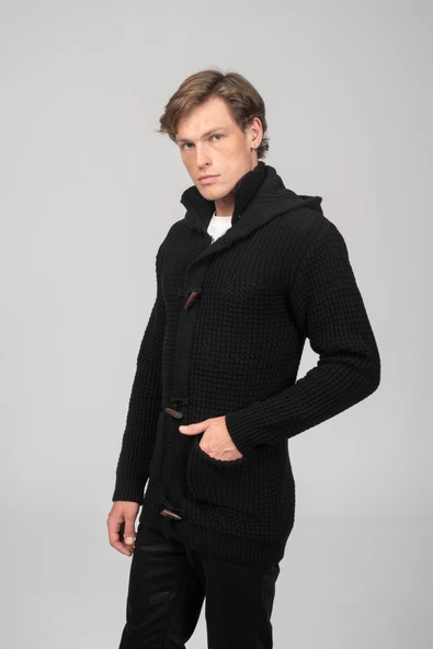 Erkek Kalın Örgülü Kışlık Önü Fermuarlı Ve Fildişi Detaylı Triko Hırka - 4