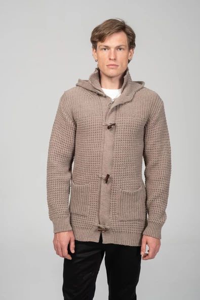 Erkek Kalın Örgülü Kışlık Önü Fermuarlı Ve Fildişi Detaylı Triko Hırka - 12