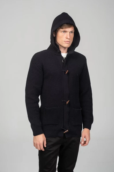 Erkek Kalın Örgülü Kışlık Önü Fermuarlı Ve Fildişi Detaylı Triko Hırka - 8