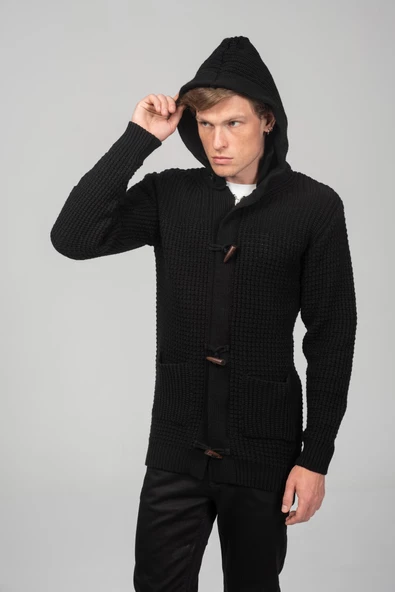 Erkek Kalın Örgülü Kışlık Önü Fermuarlı Ve Fildişi Detaylı Triko Hırka - 2