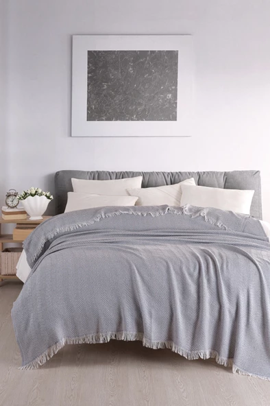 Terry Home Carden Organik Pamuklu Gri Koltuk Örtüsü Desenli 200x230 Cm Kanepe Çekyat Buldan Bezi - 2