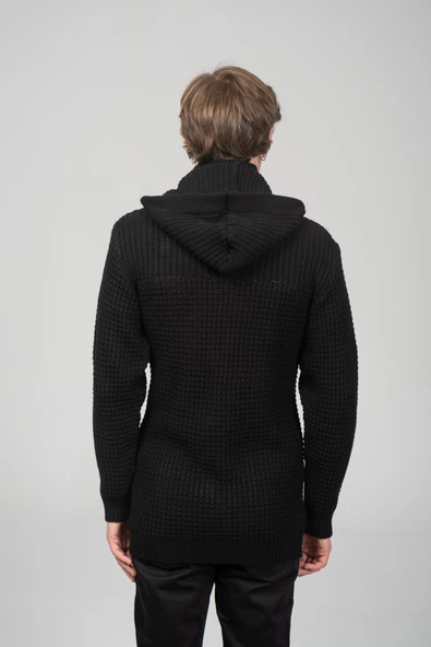 Erkek Kalın Örgülü Kışlık Önü Fermuarlı Ve Fildişi Detaylı Triko Hırka - 5