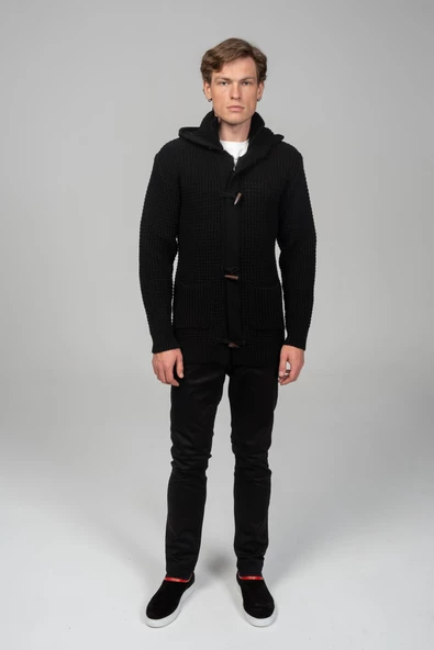 Erkek Kalın Örgülü Kışlık Önü Fermuarlı Ve Fildişi Detaylı Triko Hırka - 3