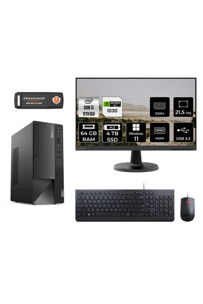LENOVO Neo 50T M01ATXD600 i3 12100 64GB RAM 4TB SSD GT1030 4GB 21.5" W11P MASAÜSTÜ PC