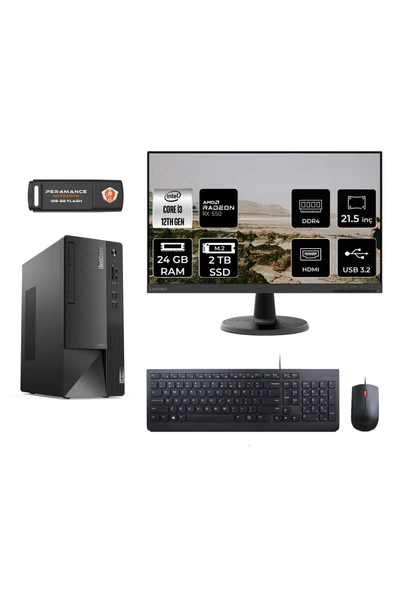 LENOVO Neo 50T M01ATXD174 i3 12100 24GB RAM 2TB SSD RX550 4GB 21.5" FDOS MASAÜSTÜ PC ürün görseli 1