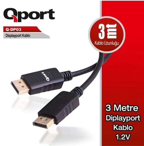 QPORT Q-DP03 3M DISPLAY PORT 1.2V KABLO 3 METRE DİSPLAY DİSPLAY KABLO