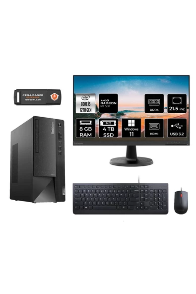 LENOVO Neo 50T M0BJTXD205 i5 12400 8GB RAM 4TB SSD RX550 4GB 21.5" W11H MASAÜSTÜ PC ürün görseli 1