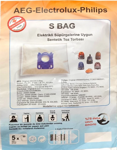 Aeg Electrolux philips s bag supurge torbasi 5li - 2