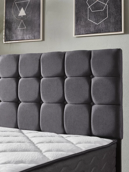 Beehanem 150x200 Bengü Çift Kişilik (BAZA+BAŞLIK+YATAK) 3 Lü SET (JERRY ANTRASİT) - 4