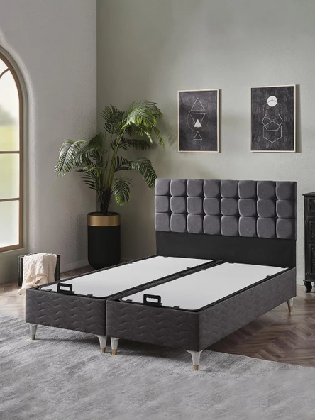 Beehanem 150x200 Bengü Çift Kişilik (BAZA+BAŞLIK+YATAK) 3 Lü SET (JERRY ANTRASİT) - 2