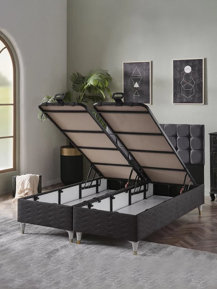 Beehanem 150x200 Bengü Çift Kişilik (BAZA+BAŞLIK+YATAK) 3 Lü SET (JERRY ANTRASİT) - 3