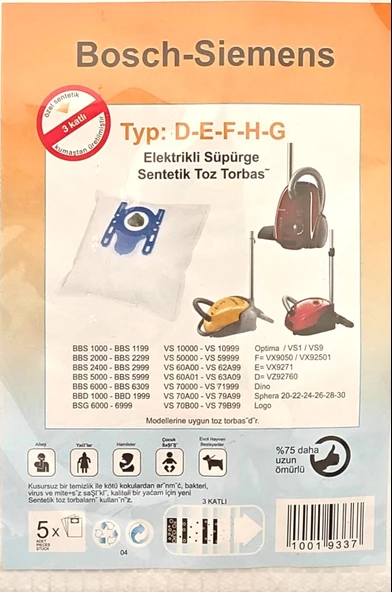 Bosch süpürge torbası Typ D-E-F-H-G 5li - 2