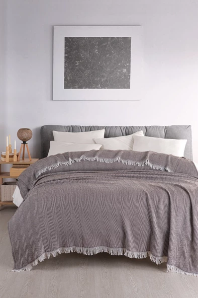 Terry Home Carden Organik Pamuklu Kahve Koltuk Örtüsü Desenli 200x230 Cm Kanepe Çekyat Buldan Bezi - 2