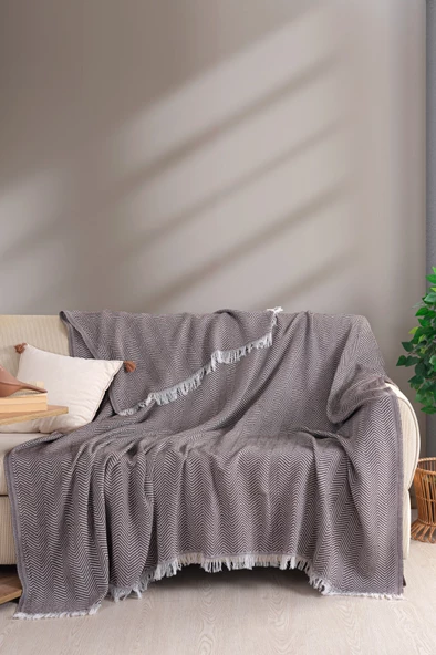 Terry Home Carden Organik Pamuklu Kahve Koltuk Örtüsü Desenli 200x230 Cm Kanepe Çekyat Buldan Bezi